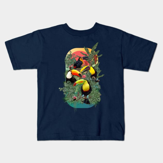 Polygonal Amazon plants and toucan birds. Kids T-Shirt by Lewzy Design